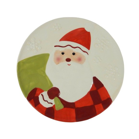 Christmas Hallmark Santa Cookie Plate 3D Snowflakes Red Plaid - Picture 1 of 8